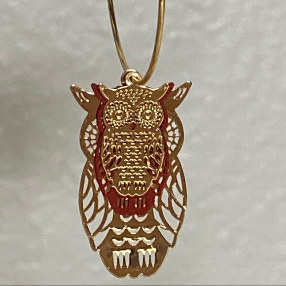 Owl Hoop Dangle Earrings 🦉 - Picture 3 of 5